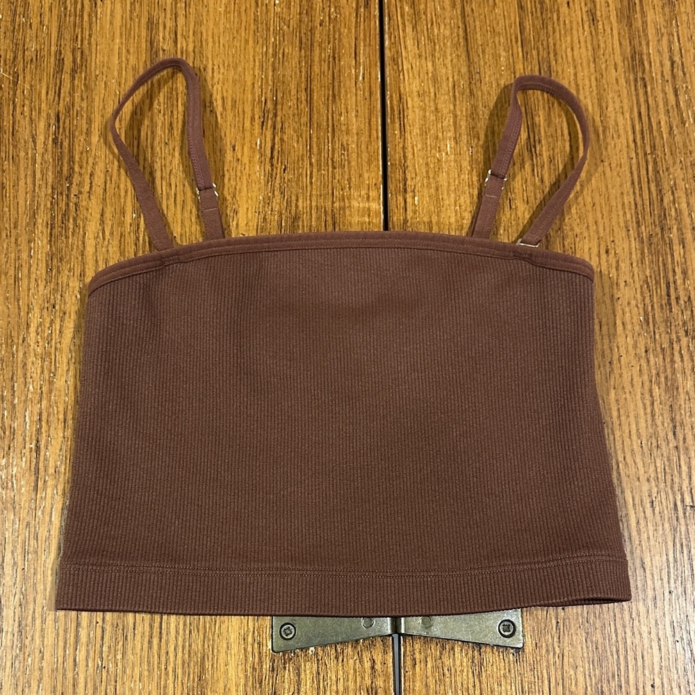 ABERCROMBIE AND FITCH Brown Ribbed Crop Tank